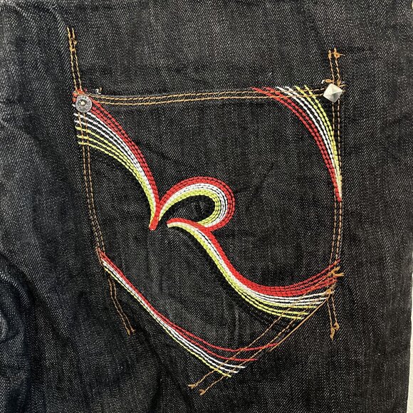 Rocawear Mens Black Denim Jeans W/ Colorful Stitching, 38 - Picture 5 of 12